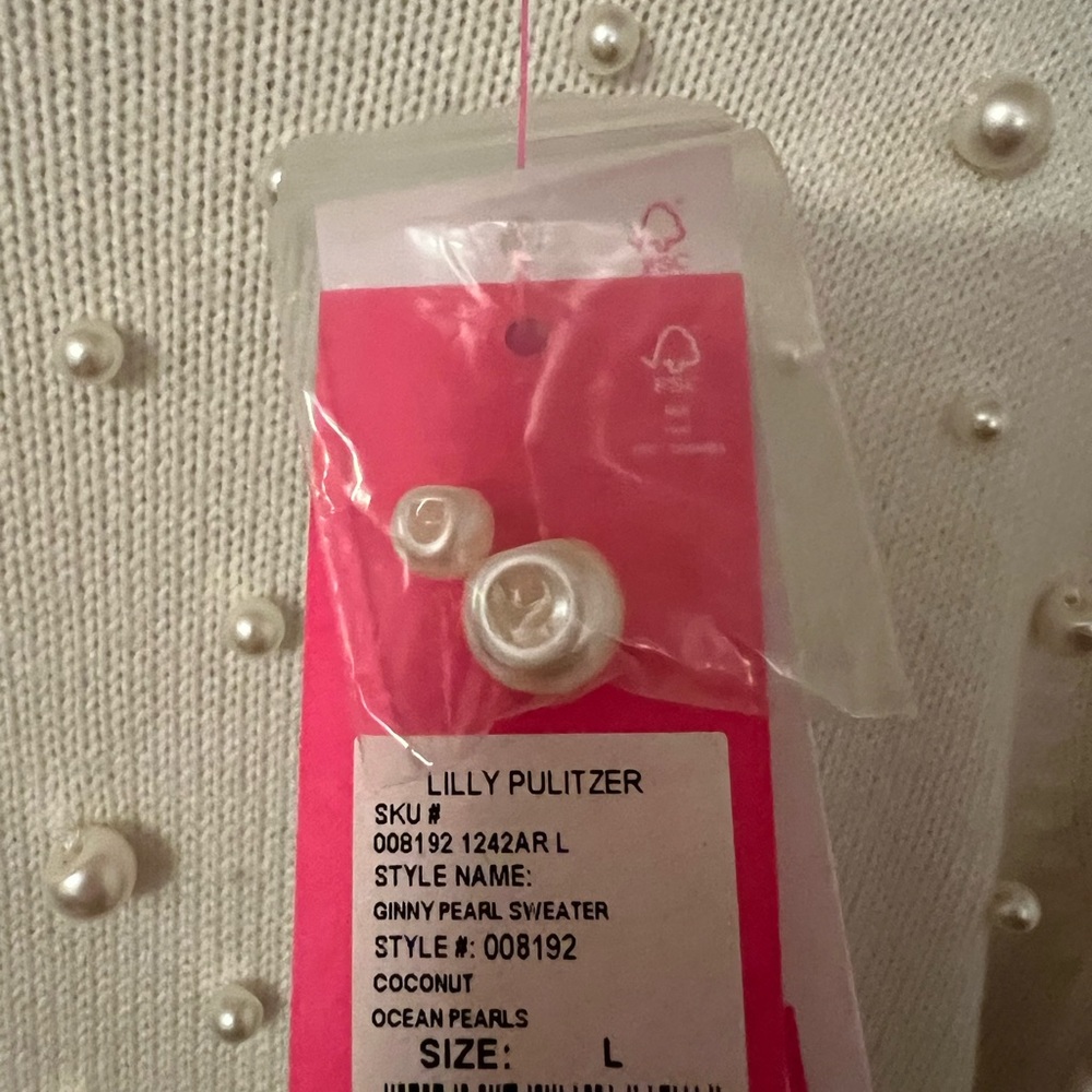 Lilly Pulitzer Ginny pearl sweater coconut size large nwt - Picture 5 of 6